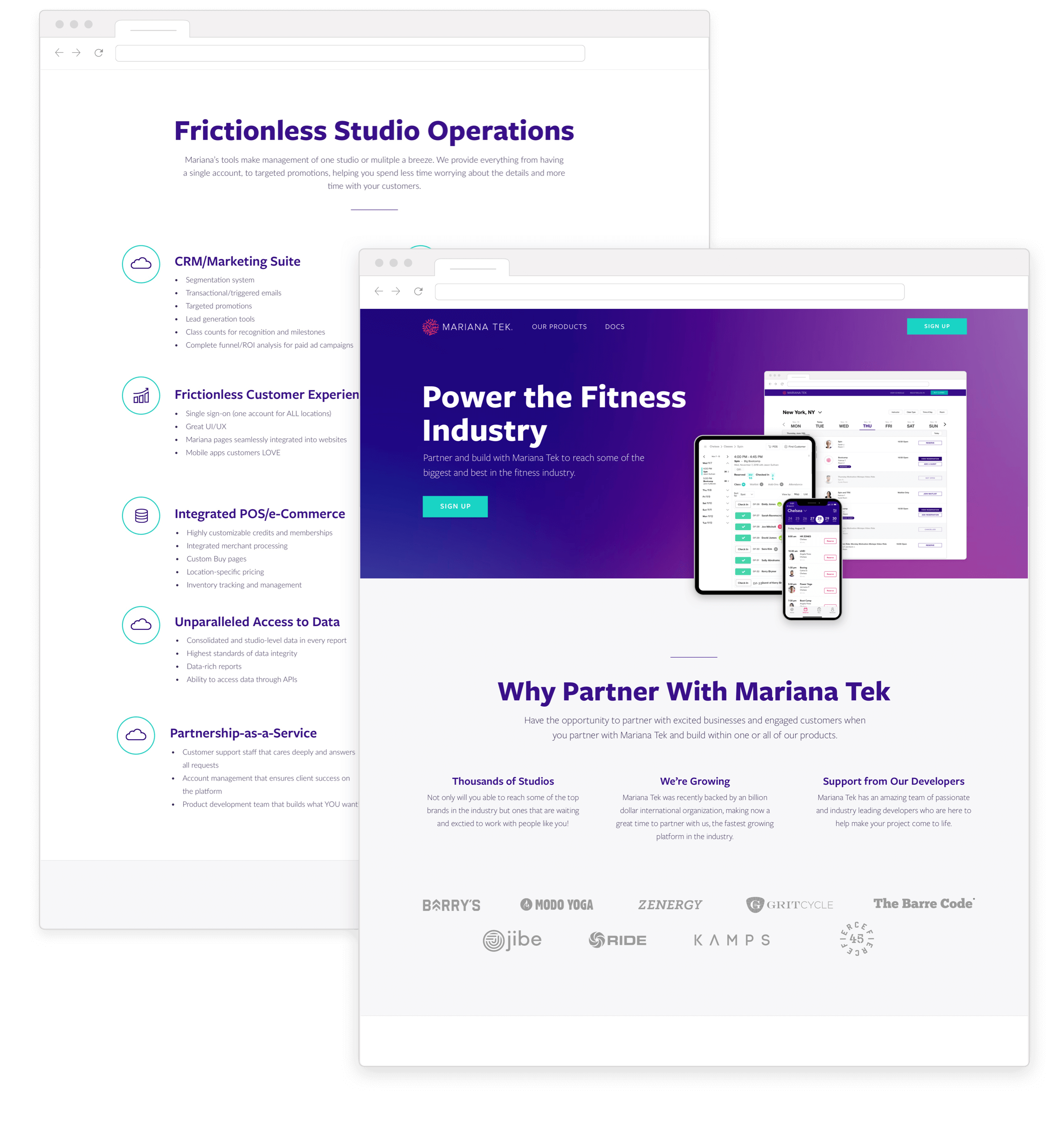 Two pages from the Mariana Tek website