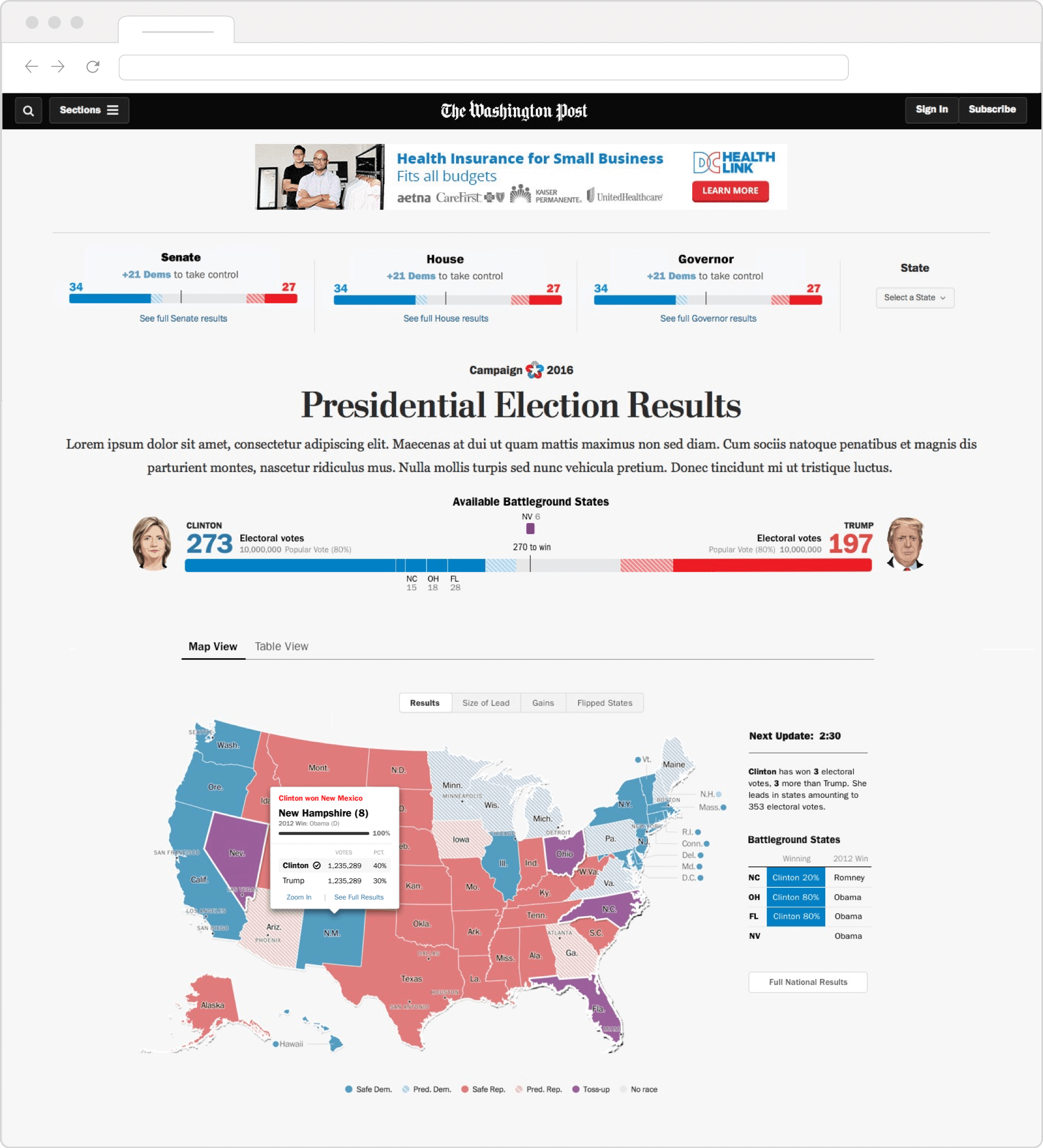 WAPO map with pop up card that shows what is currently happening