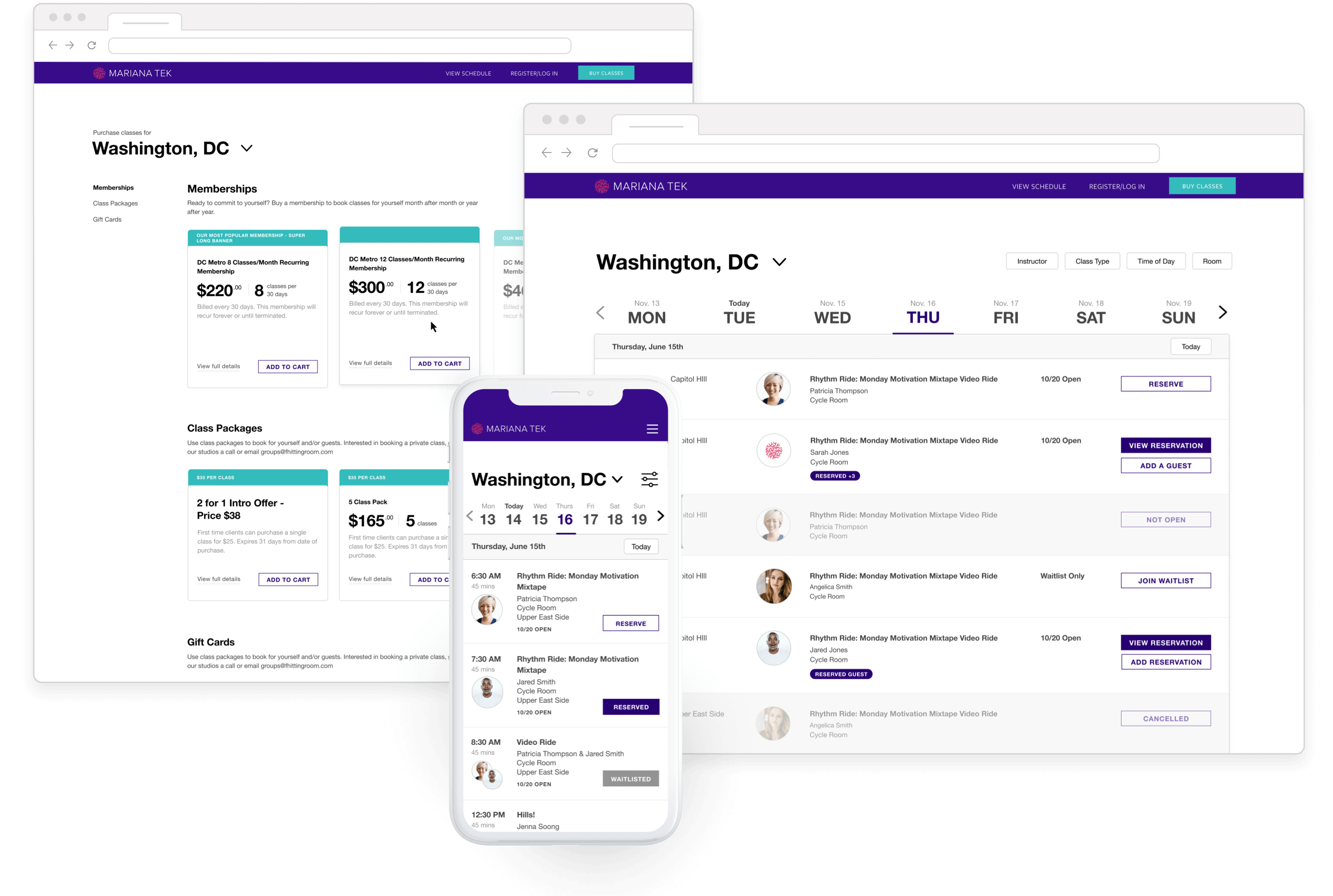 Web Integrations schedule, buy page and mobile view