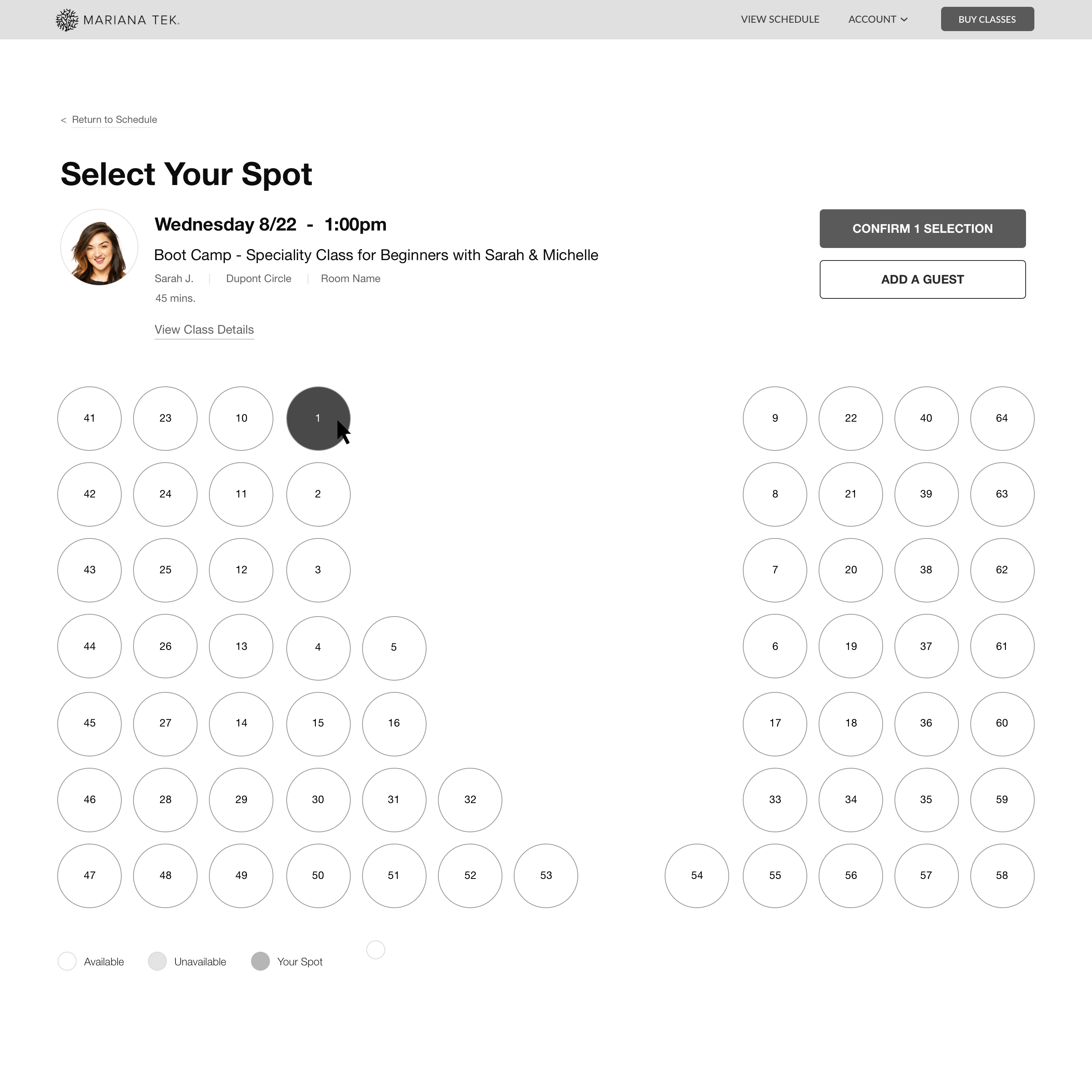 Wireframe - picking a spot in class for yourself