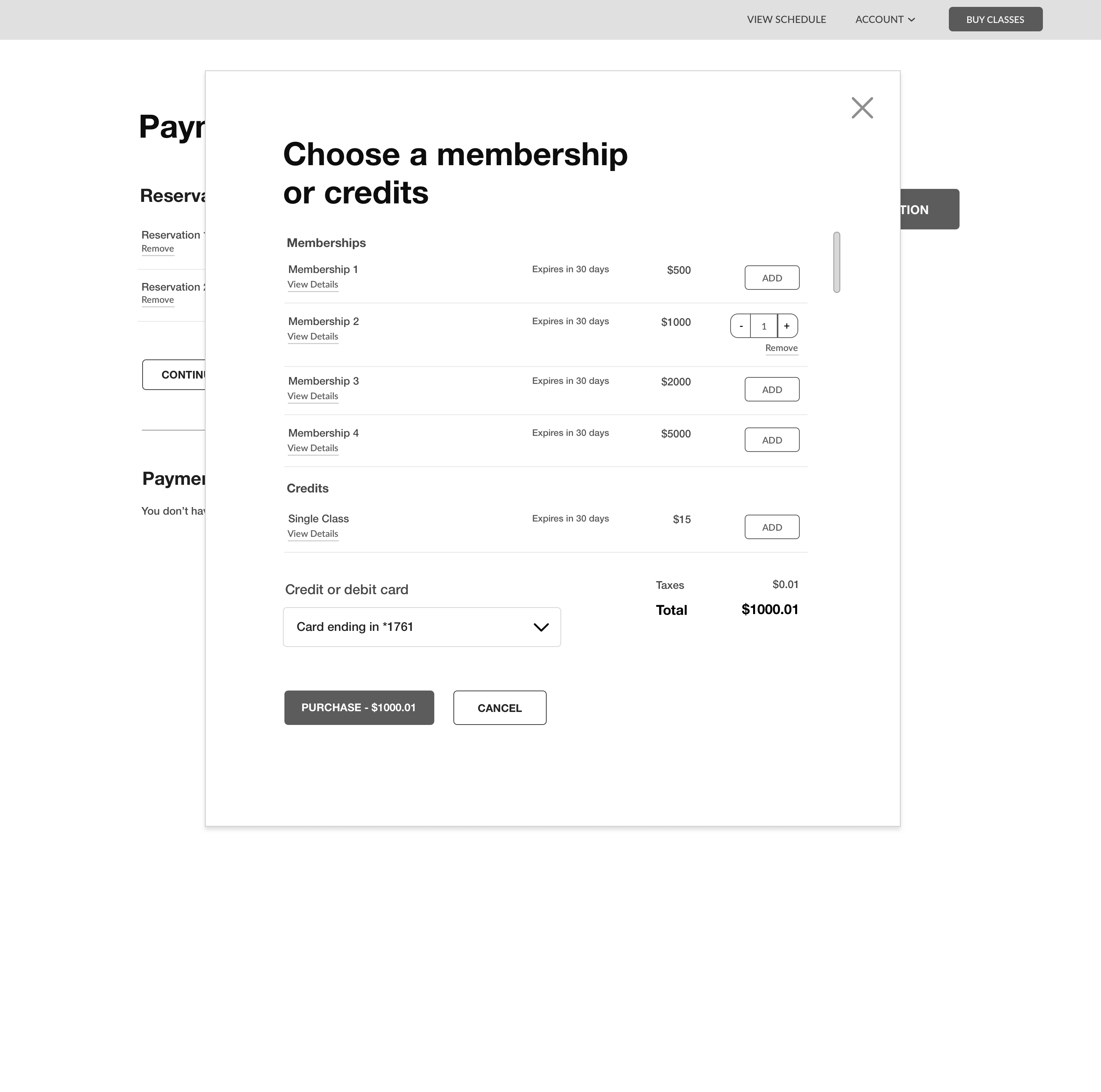 Wireframe - adding a payment option