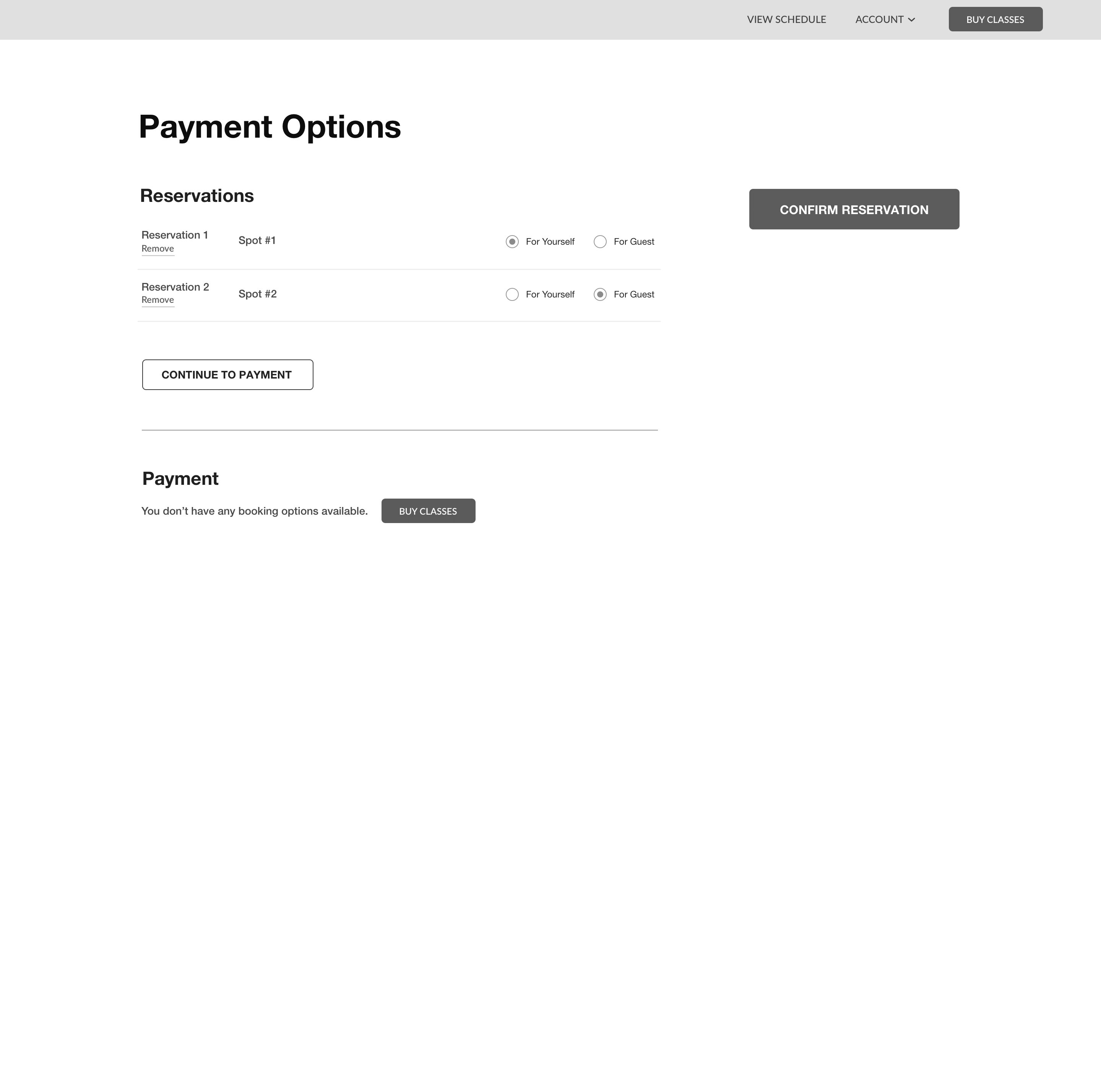 Wireframe - payment options page