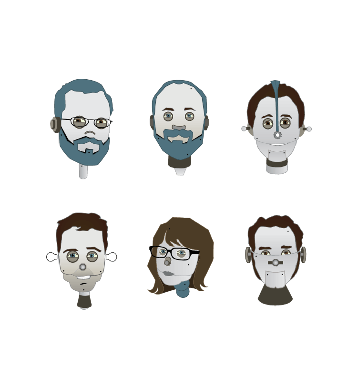 Illustrated heads to look like robots