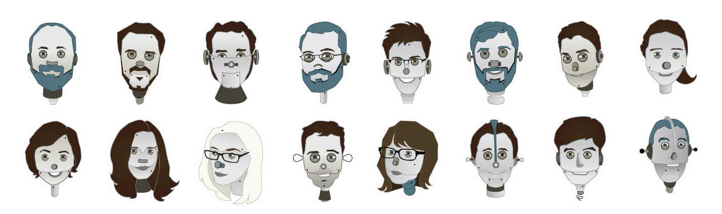 Illustrations of Labs members as robots